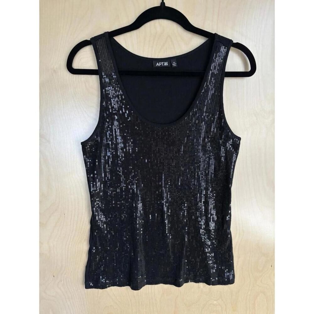 APT 9 Womens Black Sequin Scoop Neck Tank Top Size XL Bling